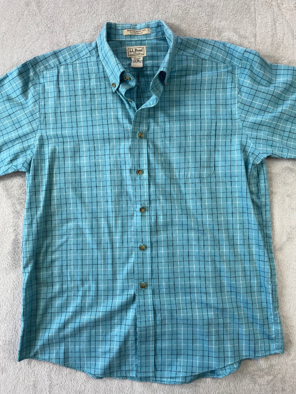 LL Bean Wrinkle Resistant 100% Cotton Short Sleeve Button Down Shirt Mens sz L